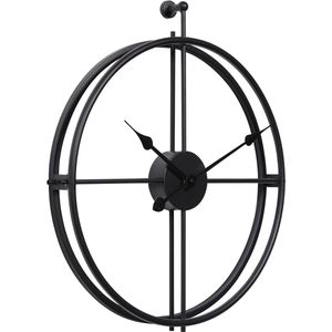 LW Collection moderne Zwarte wandklok Alberto 62cm - grote industriële muurklok Zwart - Minimalistische wandklok industrieel - Wandklok stil uurwerk