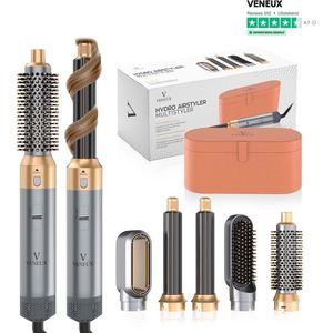 VENEUX® 5 in 1 Föhnborstel - Airstyler - Krulborstel - Multistyler - Diffuser Föhn - Grijs Goud