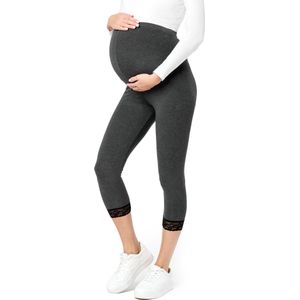 Be Mammy BE-BE20-161-LE Dames Capri Zwangerschapsleggings - 3/4 Lengte met Kant - Viscose - Elasthan - Yogabroek - Stretch - Donker Gemêleerd - XXL