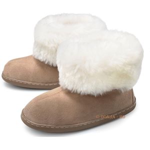 Donja-HD Schapenvacht Pantoffels – Frosta-Hoog Model –dikke Wol – Taupe-maat 38/39