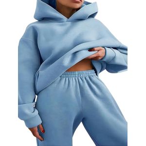 Bovista Joggingpak Dames - Huispak - Trainingspak - Volwassenen - Capuchon - Jogging Pak - Joggingbroeken - Broek - Hoodie - Blauw - Maat S