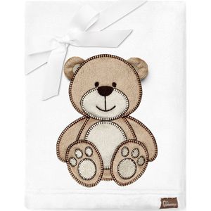 Be Mammy Babydeken - Dekbed - Kinderdeken - Wiegdeken - Dekentje Baby - 76 x 102 cm - Wit - beer - BE-BE20-168-BBL