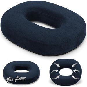 Mrs. Jones Zitring aambeien-donut orthopedisch rond donutkussen voor dames van traagschuim voor kantoor auto bank bureaustoel 38 x 30 x 7 cm marineblauw .