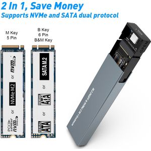 NÖRDIC M.2 SSD behuizing - USB-C en USB-A - Voor NVMe en SATA SSD - Geschikt voor Smartphone, PC & Tablet