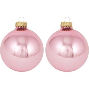 16x Pink blush lichtroze glazen kerstballen glans 7 cm kerstboomversiering - Kerstversiering/kerstdecoratie roze