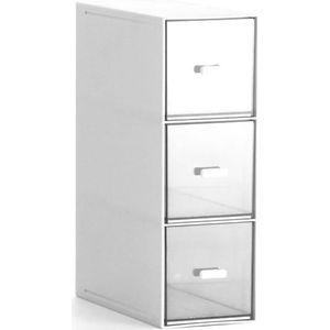 Opbergdozen, witte make-up organizer met 3 lades, stapelbare opbergdoos, opberglades voor mascara, sieraden, nagellak, lippenstift en meer