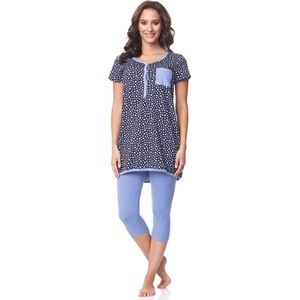 BeMammy Dames Zwangerschapspyjama - Korte mouwen - Korte broek met borstvoedingsfunctie - Katoen - BE-BE20-177-PJ - Marine-Sterren-Blauw - S
