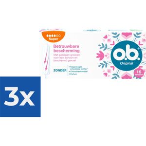 O.B. Tampons - Original Super Plus - Gebogen Groeven - 16 stuks - Voordeelverpakking 3 stuks