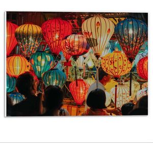 Forex - Chinese Lampionnen Oranje/Rood/Blauw - 40x30cm Foto op Forex