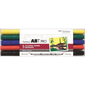 Tombow ABT Pro markeerstift 5 stuk(s) Zwart, Blauw, Groen, Rood, Geel