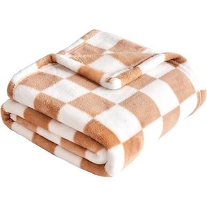 Geruite babydeken - Fleece babydeken - Superzachte, comfortabele en pluizige baby- en peuterdeken voor pasgeborenen - Geschikt voor wiegjes en kinderwagens - 76*102cm -Kaki