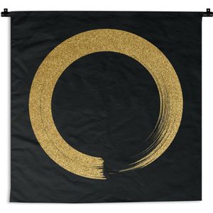 Wandkleed Goud - Cirkel van gouden glitter op een zwarte achtergrond Wandkleed katoen 120x120 cm - Wandtapijt met foto