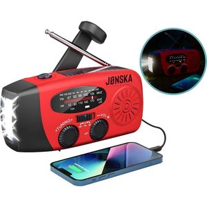 JONSKA Opwindbare Radio - Noodradio - Noodpakket Radio - Zaklamp - Noodrantsoen - Survival Noodpakket - Zwart