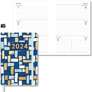 MGPcards - Agenda 2024 - A5 (21,5x15,5 cm) - Foliedruk - Week op 2 pagina's - Ruime Vakken - Blauw
