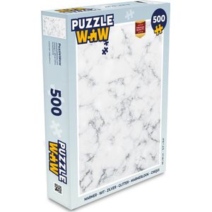 Puzzel Marmer - Wit - Zilver - Glitter - Marmerlook - Chique - Legpuzzel - Puzzel 500 stukjes