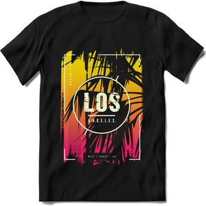 Los Angeles | TSK Studio Zomer Kleding  T-Shirt | Geel - Roze | Heren / Dames | Perfect Strand Shirt Verjaardag Cadeau Maat 3XL