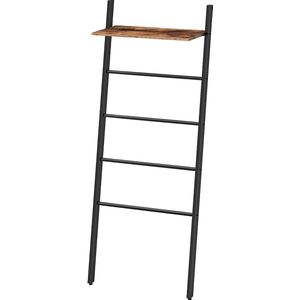 Furnibella - Ladder Handdoekenrek, Leaning Ladder Plank, 4 Hangende Rails en Bovenplank, Badkamer Handdoekstandaard, Handdoekhouder Industriële Stijl, Eenvoudig te monteren, Rustiek Bruin EBF73CJ01