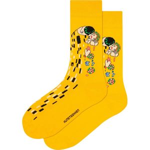 Kunst sokken - De kus: Gustav Klimt - Sokken Heren 41 46 - Sokken Dames 36 40 - Biologisch Katoenen Sokken - funny socks happy - Vrolijke Sokken - Grappige Sokken - Sokken Cadeau