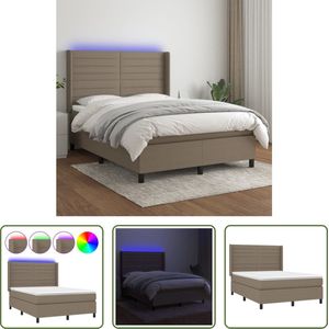 The Living Store Boxspring Bed - Pocketvering Matras - LED Verlichting - Verstelbaar Hoofdbord - 140x200 cm - Taupe