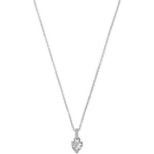 Lucardi Dames Zilveren ketting met hanger hart zirkonia - Ketting - 925 Zilver - Zilverkleurig - 45 cm