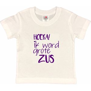 Shirt Aankondiging zwangerschap Ik word grote zus | korte mouw | paars | maat 110/116 zwangerschap aankondiging bekendmaking Baby big sis sister