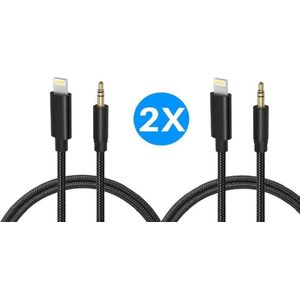 iPhone Lightning naar Headphone Jack Audio Aux Kabel (2 Stks/set) - Iphone auto kabel - 3.5 mm - 1 Meter - Zwart