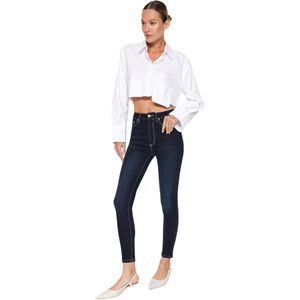 Trendyol Donkerblauwe Aansluitende, Flexibele Skinny Jeans Met Hoge Taille Twoaw24Je00070