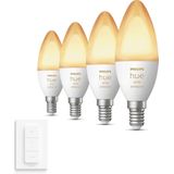 Philips - Hue E14 Kaarslampen - Set van 4 - Warm Wit tot Koel Daglicht - Draadloze Dimmer