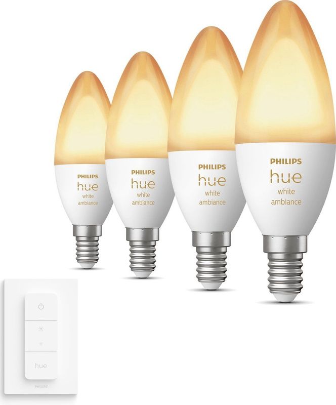 Philips - Hue E14 Kaarslampen - Set van 4 - Warm Wit tot Koel Daglicht - Draadloze Dimmer