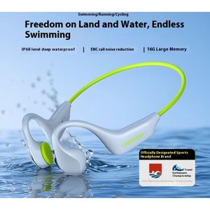 Draadloos Sport oordopjes Groen Grijs- Waterdicht IPX8 voor Zwemmen en sporten - Bluetooth Oortjes - Sporthoofdtelefoon - Draadloze oordopjes - Headset - Oortjes draadloos - 16GB Interne geheugenkaart - Geschikt voor alle laptop smartphone en tablets