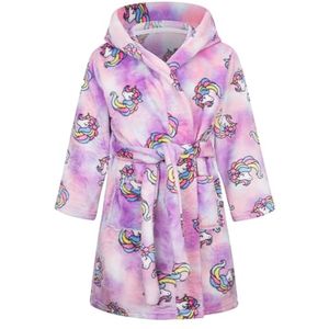 Meisjes Badjas Eenhoorn met Capuchon - Roze Kinderbadjas - Lichtgewicht Flanellen Nachtkleding voor Kinderen 2-8 jaar