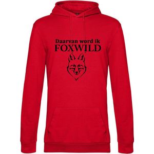 Hoodie met opdruk “Daarvan word ik Foxwild” - Rode hoodie met zwarte opdruk – Goede pasvorm, fijn draag comfort
