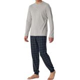 SCHIESSER Fine Interlock pyjamaset - heren pyjama lang interlock manchetten knoopsluiting geruit grijs-melange - Maat: 4XL