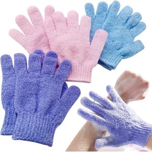 Exfoliërende Badhandschoenen - 3 Paar - Diverse Kleuren - Polyester