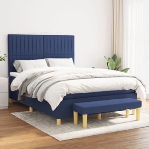 vidaXL Boxspring met matras - 140x200 cm - Blauw Boxspringbed - Slaapkamerinrichting - Hoofdboardverstelling - Pocketveermatras - Middelhard Matras - Huidgevend - Multifunctionele Bank