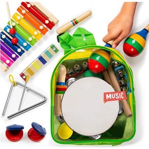 Kinder Muziekset - 19 Stuks - Muziekinstrumenten - Muziek - Instrumenten - Muziekinstrumenten voor peuters, kleuters, kinderen en baby's - Bevordert de Vroege Ontwikkeling - Houten Slaginstrumenten