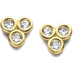 New Bling 9NBG-0166 Gouden Oorknop met Zirkonia - 3 Steentjes in Ronde Zetting - 14 krt - 5 mm - Goudkleurig