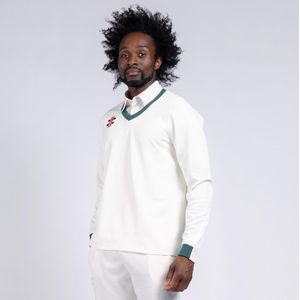 Gray-Nicolls Cricket SWEATER PRO PERF GRN TRIM7-8 7 - 8 Yrs - Ivory / Groen