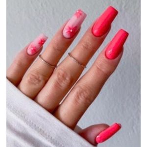 Press on nails / nagels | fel roze en roze bloemen