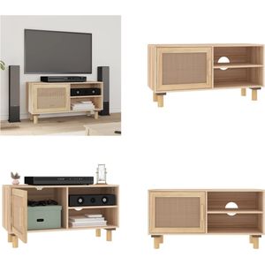 vidaXL Tv-meubel 80x30x40 cm massief grenenhout en rattan bruin - Tv-kast - Tv-kasten - Tv-meubel - Hifi-meubels