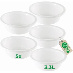 Novaliv 5x Ronde Afwaskommen 3,3L, D28 cm, Wit, BPA-vrij, Vaatwasserbestendig, Ideaal voor Keuken en Camping, Ronde Kom, Ronde Plastic Kom, Afwaskom, Plastic Kom, Plastic Kom