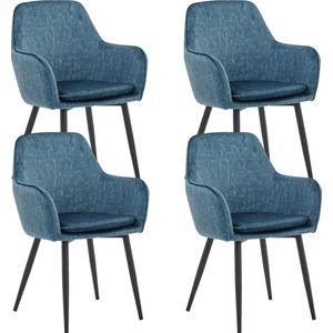 Colenis® - Levan eetkamerstoel - Set Van 4 - Petrol - Adoré Velvet - Industrieel - Met armleuning