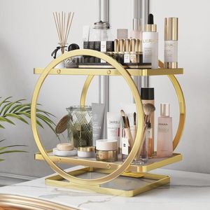 Make-up organizer, make-up opberger, cosmetische organizer, voor dressoir, badkamer, aanrecht en meer (2 lagen goud)