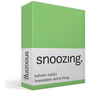 Snoozing - Katoen-satijn - Hoeslaken - Lits-jumeaux - Extra Hoog - 160x210 cm - Lime