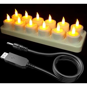 Oplaadbare LED Theelichtjes - 12 Stuks Warm Geel Met Laadstation & USB Kabel Voor Tafel- En Seizoensdecoratie (Halloween - Kerst)