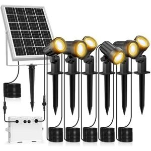 Solar Tuinverlichting Op Zonne-Energie - Warmwit 2700K - Met 3 Helderheidsniveaus En 2 Modi - IP66 Waterdichte Solar Spots Voor Buiten - 6000MAH Accu - Geschikt Voor Tuin Gazon En Terras - Set Van 6 Stuks
