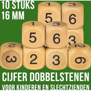 Allernieuwste.nl® 10 Stuks CIJFER Dobbelstenen 16 mm - Dobbelstenen met Cijfers Spel - Houten Cijferdobbelsteen 1,6 cm - Set 10 stuks