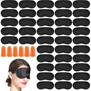 Allecto Plus - Slaapmasker van polyester voor reizen, ploegenwerk - 40 stuks met elastieken en 20 oranje oordopjes