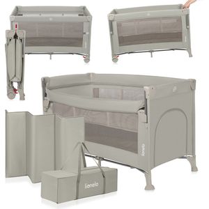 Lionelo Ellen Reisbedje 3 in 1 – Aanschuifbedje, Baby- & Peuterbed - Co-Sleeper - Campingbed – 2 Matrasposities – Opvouwbaar – Wieltjes met Rem – Inclusief Draagtas – Tot 15 kg