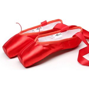 Ballet Lace Pointe Shoes Professionele platte dansschoenen, maat: 40 (rood)